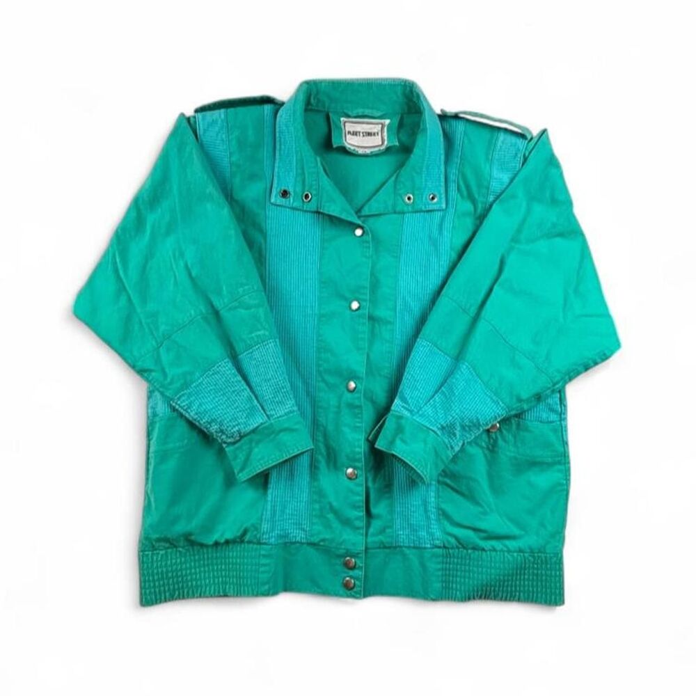 Vintage 80s Fleet Street Teal Bomber Jacket Women's Large Retro Windbreaker